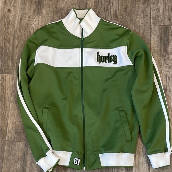 Y2K Hurley Sporty Green Jacket with White Stripe Accents - Picture 1 of 6